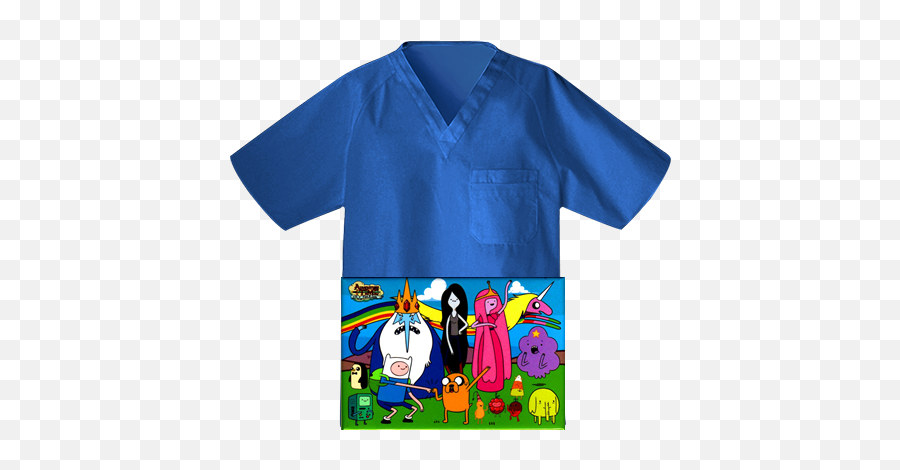 Adventure Time Custom Printed Unisex V - Neck Scrubs Adventure Time Cast Emoji,Nurse Uniform Color And Emotion