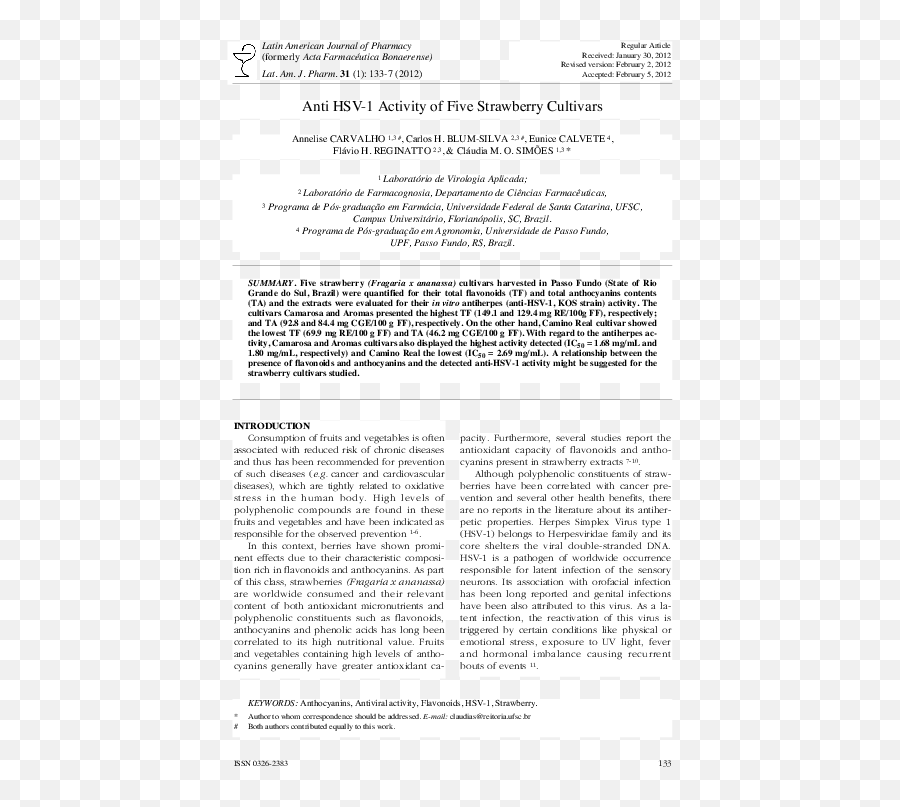 Pdf Anti Hsv - 1 Activity Of Five Strawberry Cultivars Emoji,Strawberry Emotion Extract