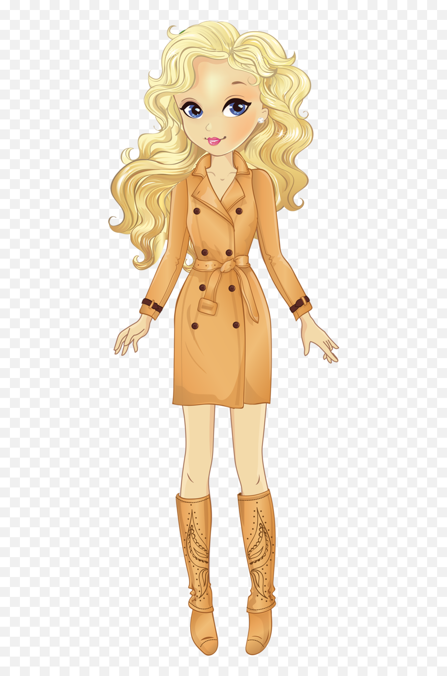 Girl Cartoon Cute Illustration Cute Dolls - Señora Con Sombrero Azul Animado Emoji,Trench Coat Emoticon