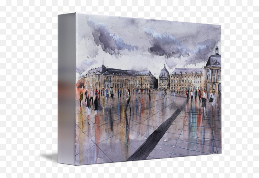 Place De La Bourse Bordeaux Watercolor By Nicolas Jolly - Nicolas Jolly Peintre Emoji,Intense Emotion Drawings