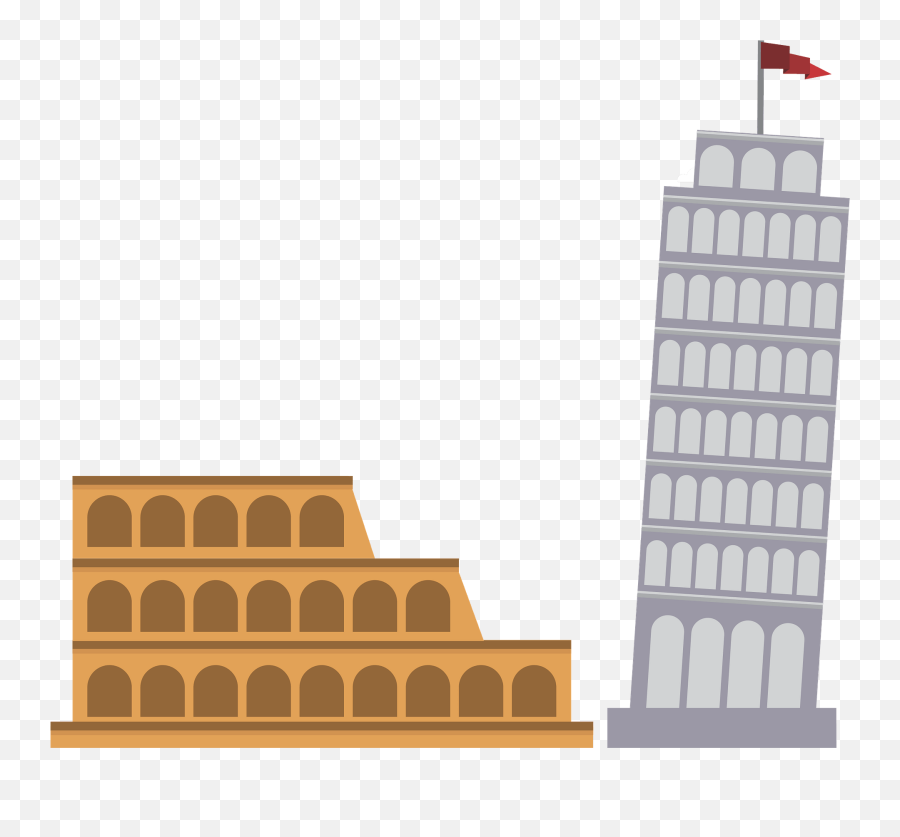 Italy - Colosseum And Leaning Tower Clipart Free Download Leaning Tower Of Pisa Emoji,Is There An Eiffel Tower Emoji