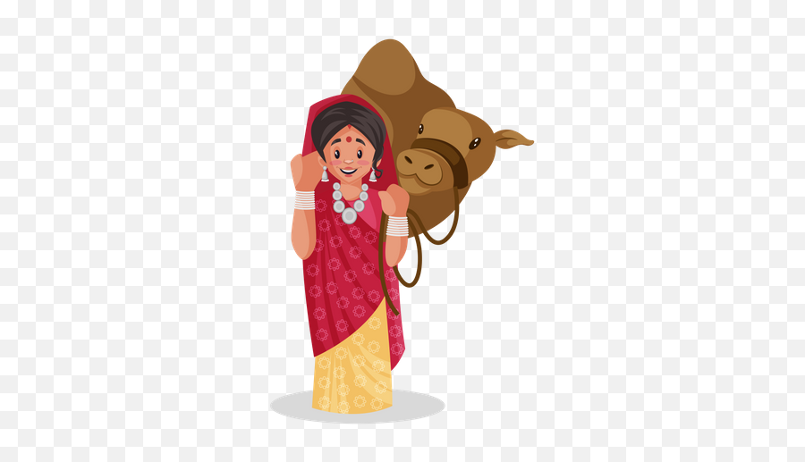 Top 10 Cheerful Girl Illustrations - Rajasthani Lady With Camel Emoji,Ca Rtoon Girl Stamding Emotions