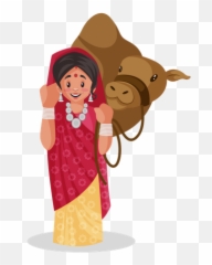 Top 10 Cheerful Girl Illustrations - Rajasthani Lady With Camel Emoji,Ca Rtoon Girl Stamding Emotions