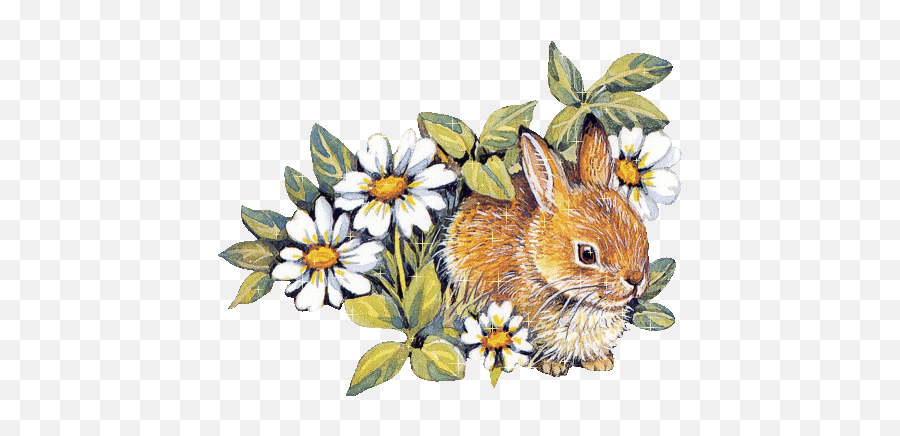 Rabbits Glitter Gifs - Bunny And Flowers Animated Emoji,Rabbit Emoticon Text
