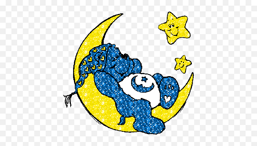 Cartoons Glitter Gifs - Bedtime Bear Sleeping On Moon Emoji,Skype Mooning Emoticon Gif