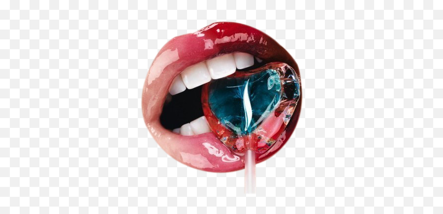 Mouth Lips Lollipop Love Sticker - Glossy Lips With Candy Emoji,Lollipop And Lips Emoji