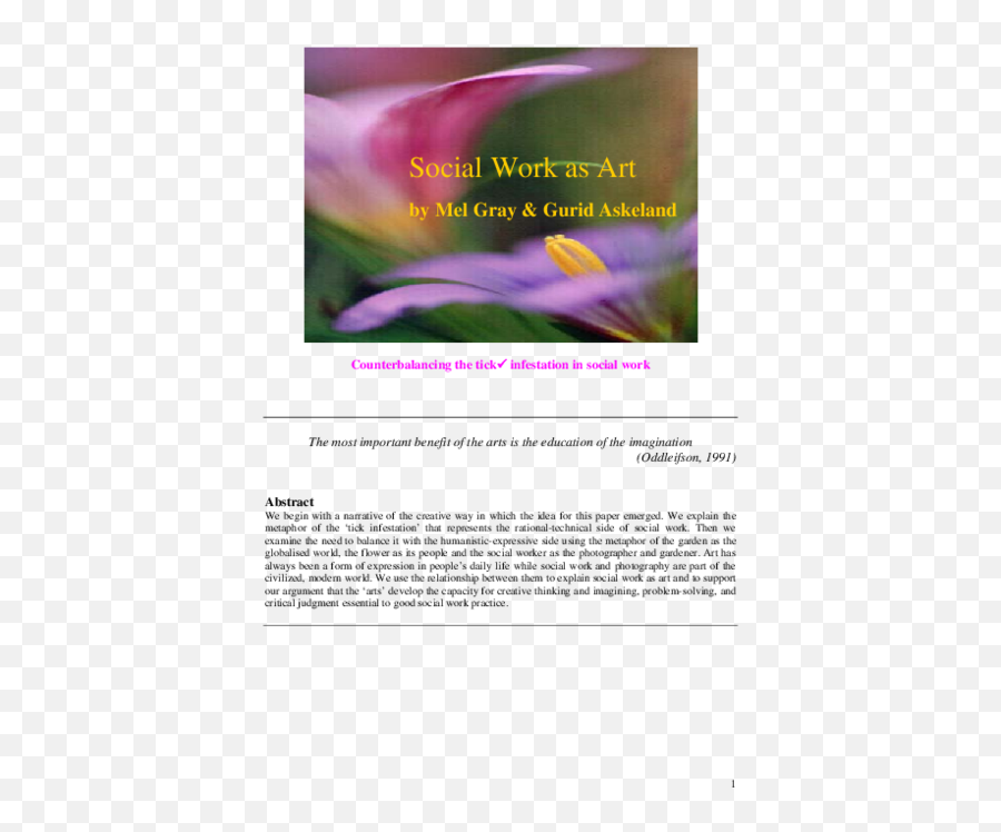 Pdf Social Work As Art Mel Gray - Academiaedu Language Emoji,Flowers As Human Emotion Art