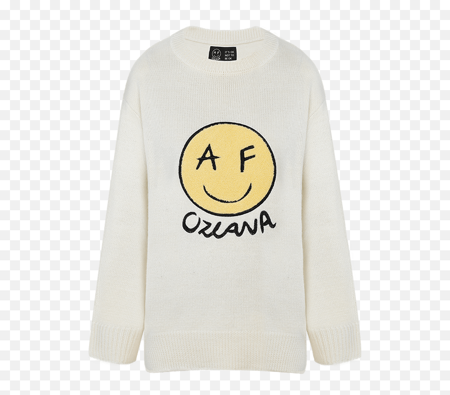Happy Af Sweater Ivory - Ozlana Official Site Mtv Stuttgart Emoji,Long Neck Emoticon