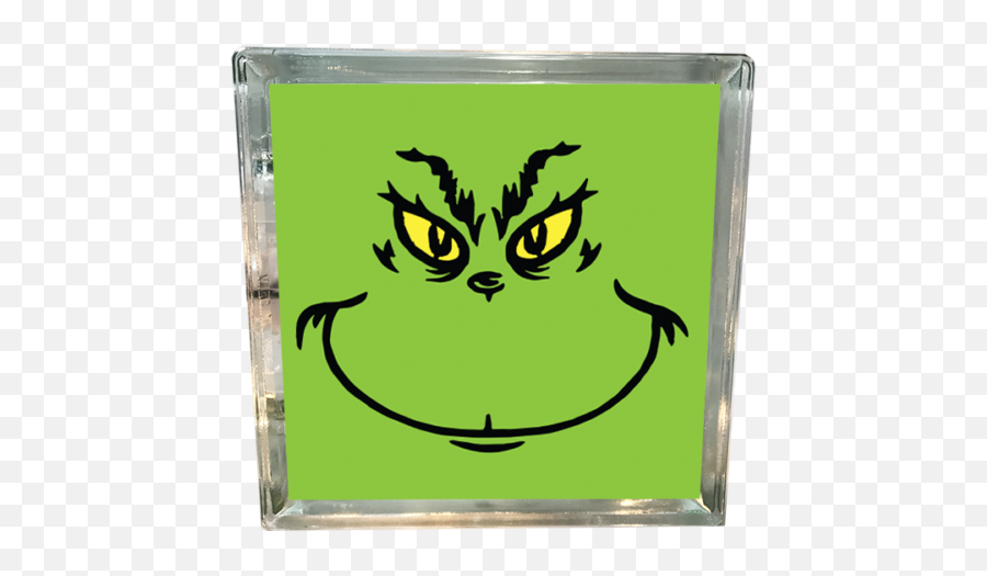Grinch Inspired Lighted Glass Block - Grinch Design Emoji,Emoticon Blocks