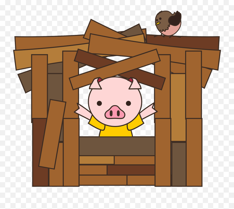 Pig From The Three Little Pigs - Wood House Clipart Free Three Little Pigs Clipart Free Emoji,Girl Pig Emoji