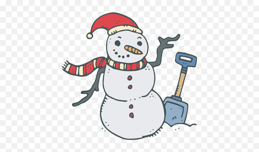 Snowman Shovel Hand Drawn Cartoon Icon - Snowman With Shovel Clip Art Emoji,Shovel Emoticon