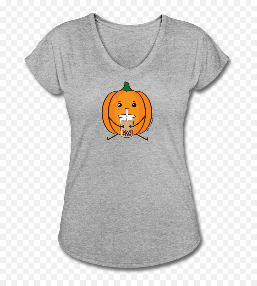 Womenu0027s Pumpkin Boba Tea T - Shirt Halloween Boba Tea Shirt Boba Womenu0027s Triblend Vneck Tshirt T Shirt Pink Celine Dion Emoji,Facebook Halloween Pumpkin Emoticon