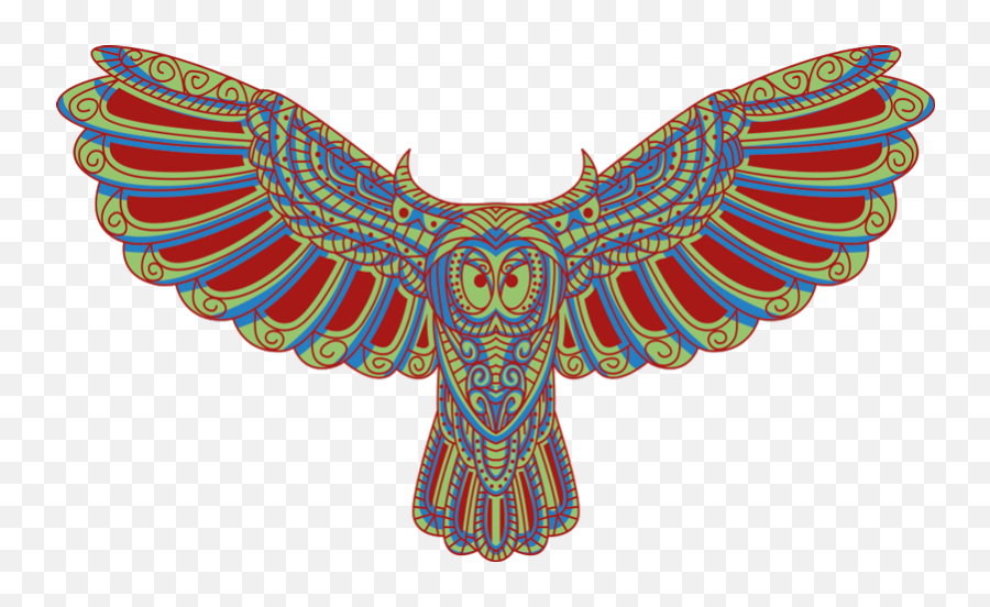 Multicolor Tribal Owl Flying Illustration Wall Art Decal - Automotive Decal Emoji,Flying Bird Emoji