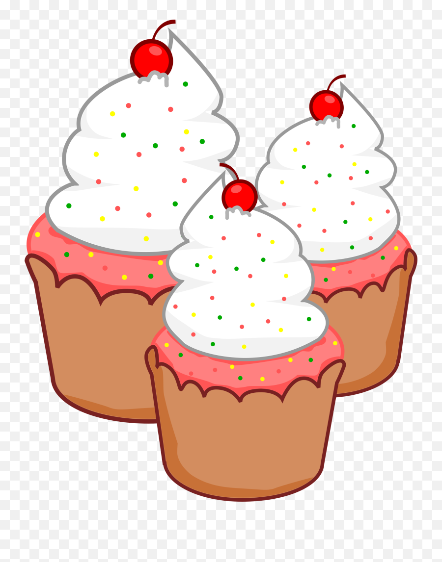 Pink Cupcakes With White Frosting And Cherries On Top - Clip Art Cup Cakes Emoji,Is There A Cupcake Emoji