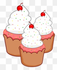 Pink Cupcakes With White Frosting And Cherries On Top - Clip Art Cup Cakes Emoji,Is There A Cupcake Emoji