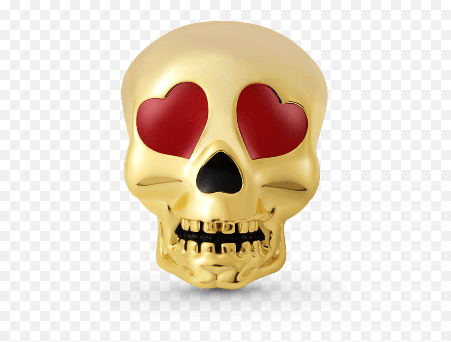 Charm Teschio Occhi A Forma Di Cuore In Argento S925 Placcato Oro - Scary Emoji,Emoticon Con Occhi A Cuore