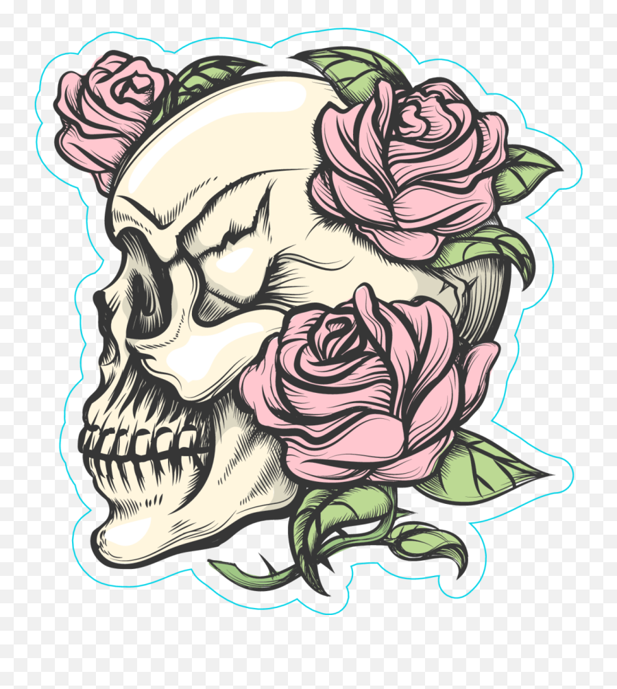 Skull And Roses Png - Human Skull With Roses Tattoo Style Drawings Skull With Roses Emoji,Emoji Tattoo Gun