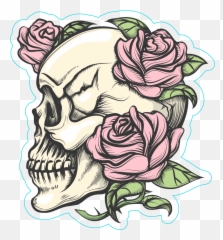 Skull And Roses Png - Human Skull With Roses Tattoo Style Drawings Skull With Roses Emoji,Emoji Tattoo Gun