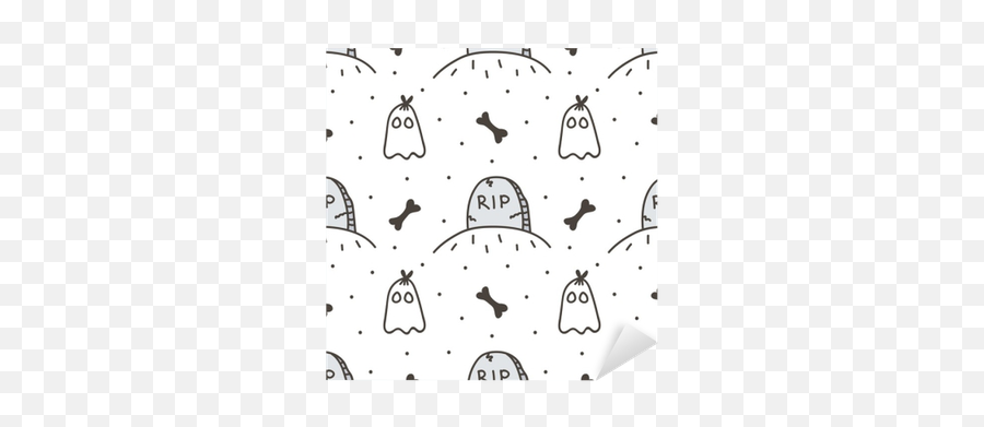 Spooky Halloween Seamless Pattern Background With Tombstone Emoji,Ghost Emoticon One Line