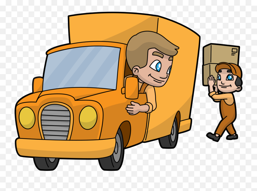 Cartoon Delivery Truck And Workers - Truck With Driver Cartoon Emoji,Delivery Truck Emoji