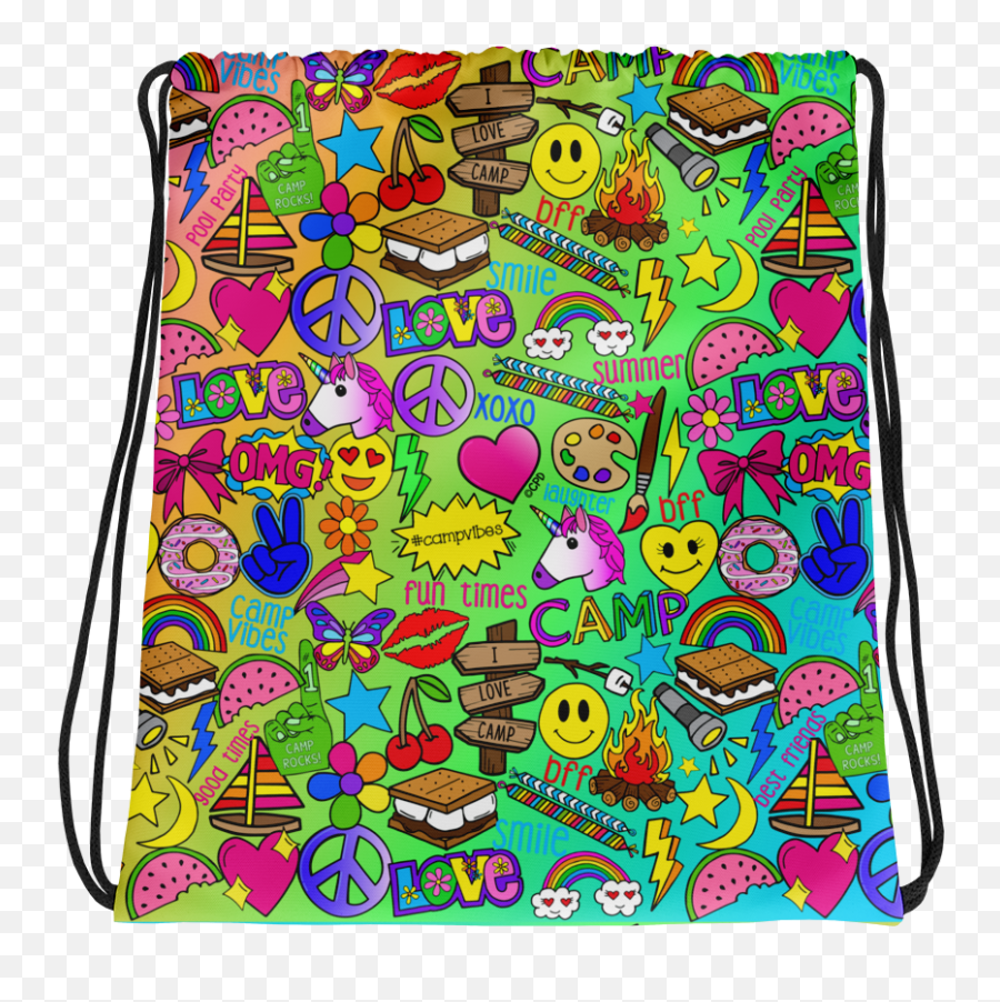 Camp Times Drawstring Bag - Handbag Style Emoji,Emoji Drawstring Backpacks