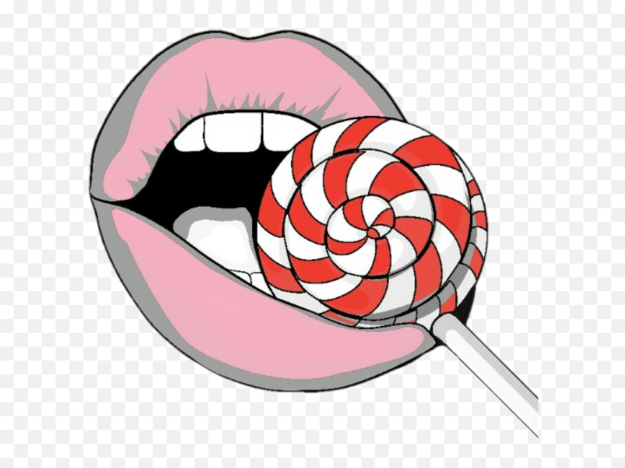 Lip Mouth Tumblr Sticker - Girly Emoji,Lollipop And Lips Emoji