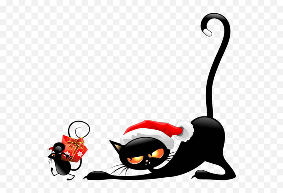Christmas Cat Black Animal Mouse - Transparent Christmas Cat Clipart Emoji,Christmas Emoticon Cat