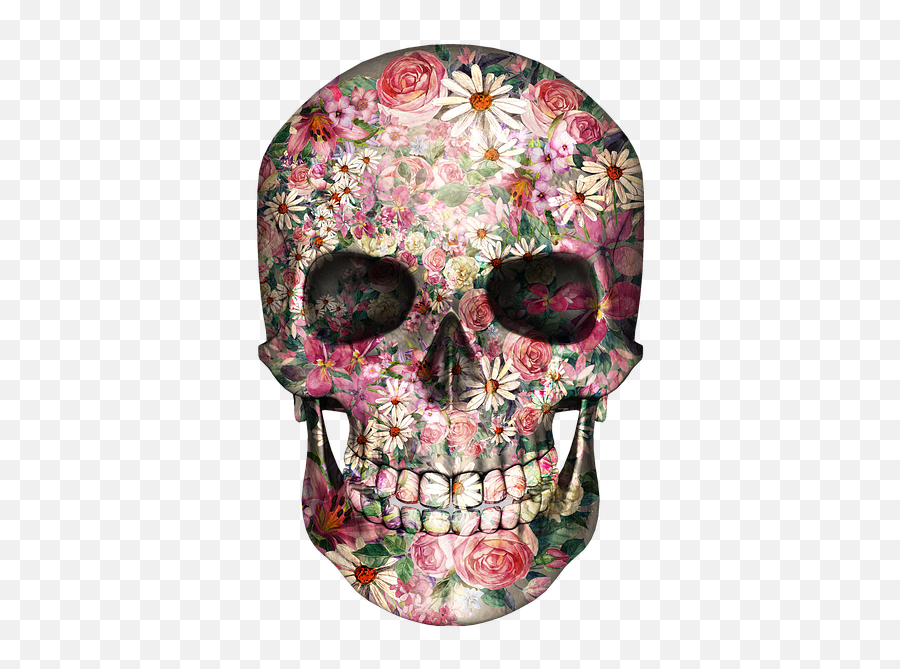 Skull Bones Valentines - Floral Skull Transparent Png Emoji,Valentine Emotions Selflove