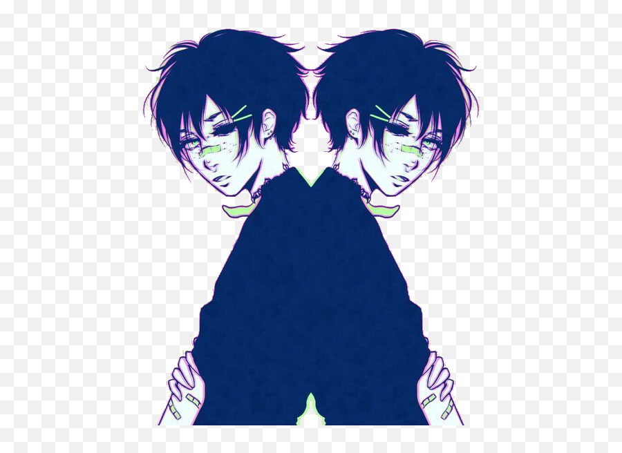 Aesthetic Vaporwave Sad Twin Sad - Pastel Goth Anime Boy Emoji,Vaporwave Emoji