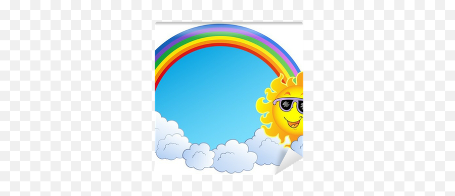 Rainbow With Sun And Clouds Wall Mural U2022 Pixers - We Live Emoji,Emoticon Arcoiris