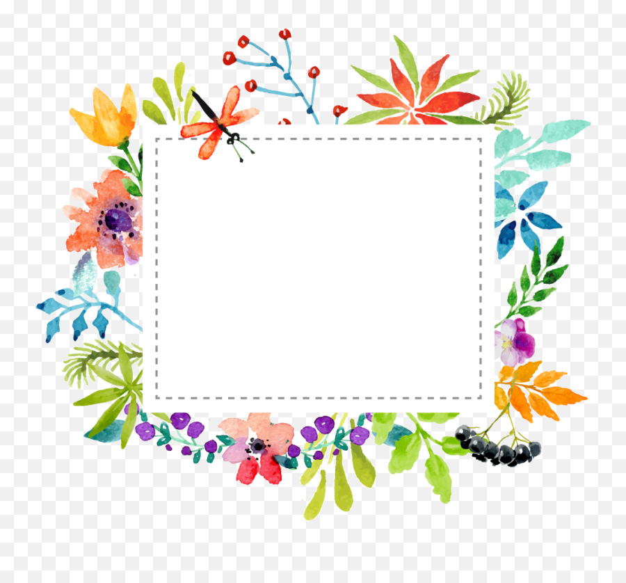 Download Watercolor Material Flowers Border Vector Png - Decorative Emoji,Flower Text Emoticon Png