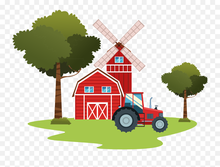 Tractors And Trees Illustration Wall Art Decal - Yard Emoji,Windmill Emoji