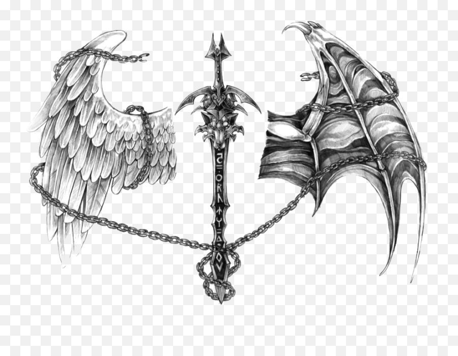 Download Tattoo Devil Demon Drawing Angel Free Transparent - Angel And Devil Wings Tattoo Emoji,Devil Angel Emoticons No Watermark