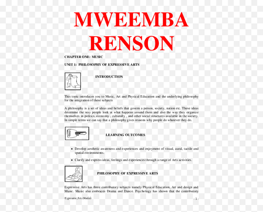 Pdf Mweemba Renson Chapter One Music Unit 1 Philosophy Of - Roy Benson Emoji,Sculture Activity - Showing Emotion