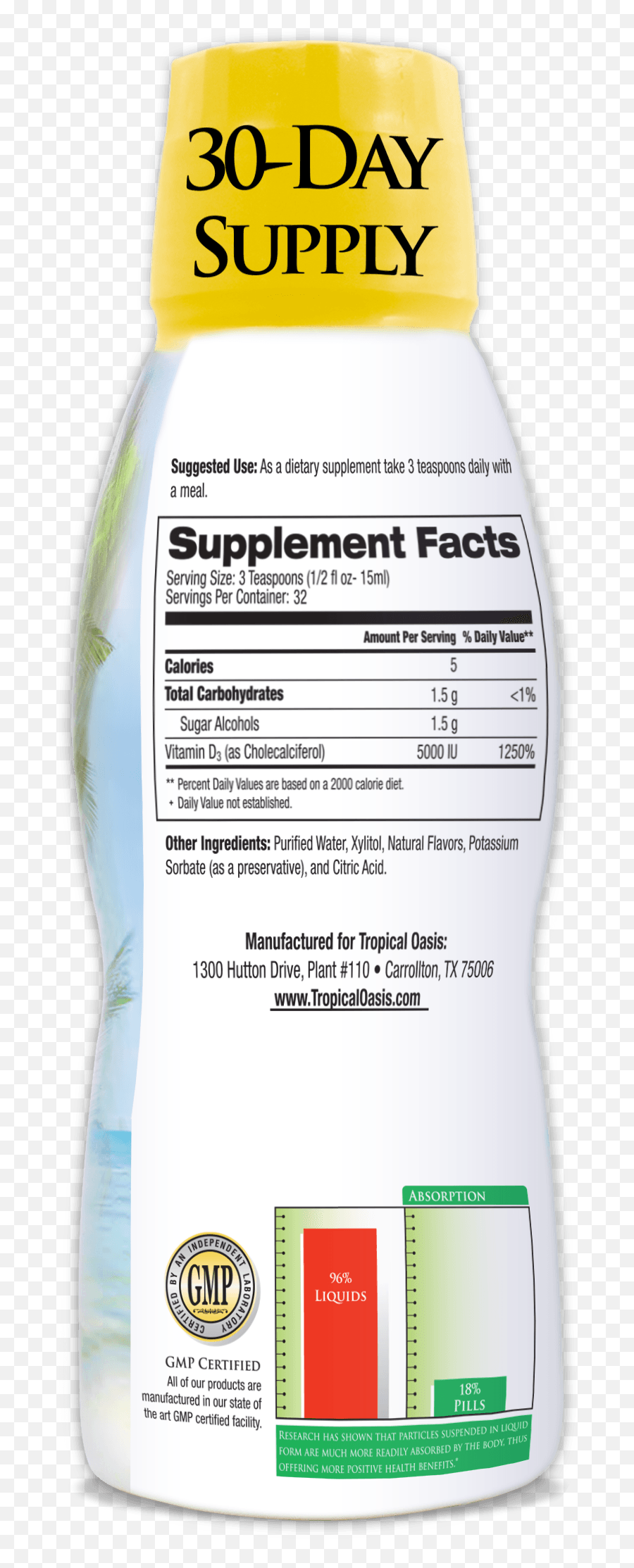 Tropical Oasis Liquid Vitamin D3 - 5000 Iu Per Serv 16 Oz Nutrition Facts Label Emoji,Tiopical Relation Between Words And Emotions