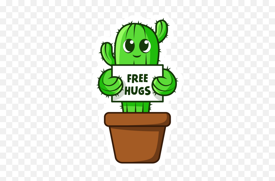 Cute Stickers - Cute Cactus Free Hugs Emoji,Hugging Catcus Emoticon