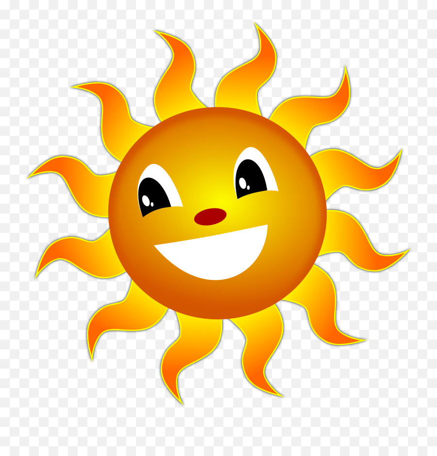 Smiling Yellow Sun In Summer Clipart - Transparent Sunny Clipart Png Emoji,Sun Face Emoji