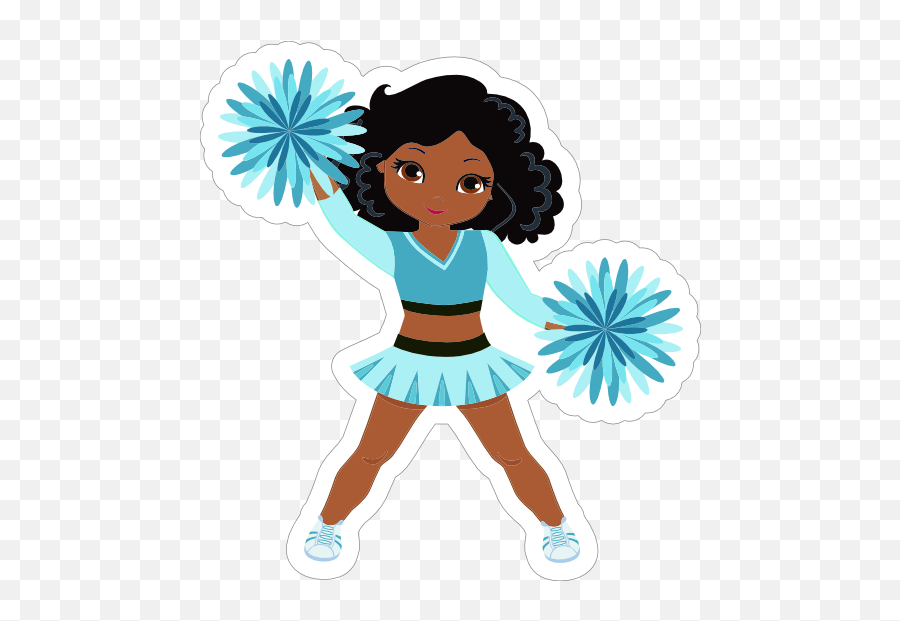 Cartoon Cheerleader With Teal Pom Poms Sticker - Cartoon Cheerleader Emoji,Runner Woman Emoji