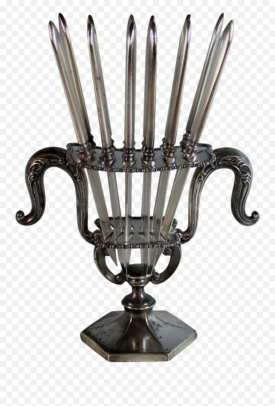 Antique Silverplate Knife Stand With 12 Fruit Knives - Candle Holder Emoji,Those Old Emotions Spoons