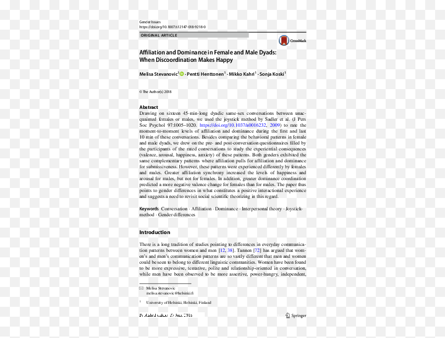 Dominance In Female And Male Dyads - Document Emoji,Women Drianing Mens Emotion