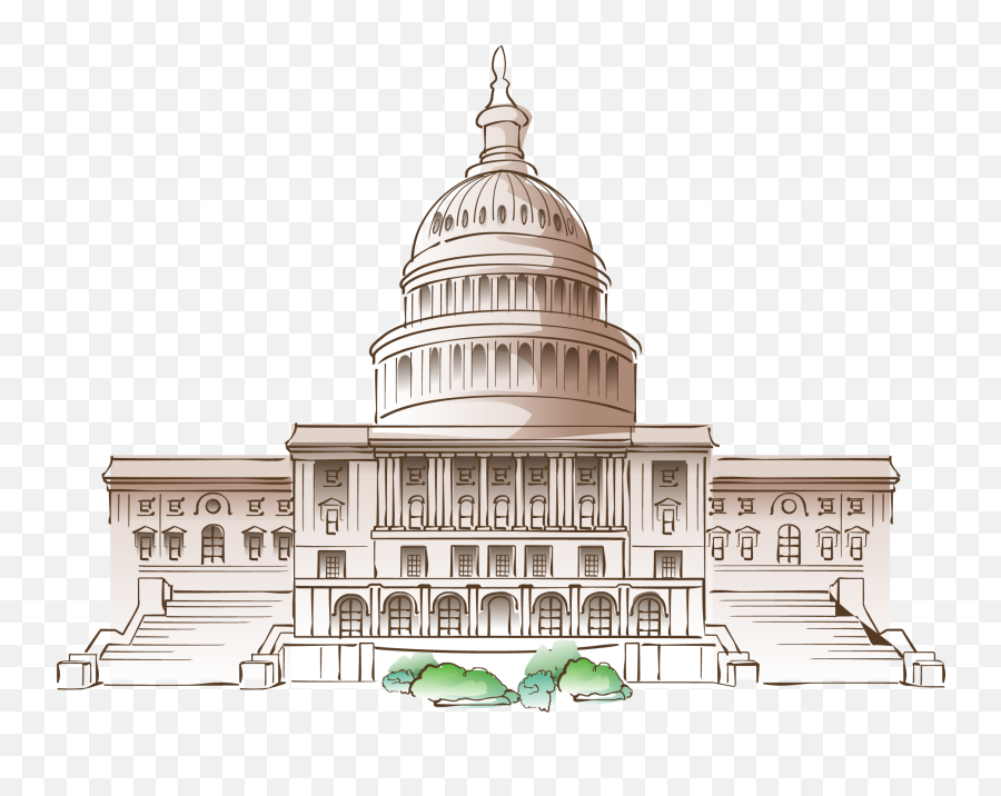 White House Cartoon Mural - Vector Handpainted White House Emoji,Government Building Emoji