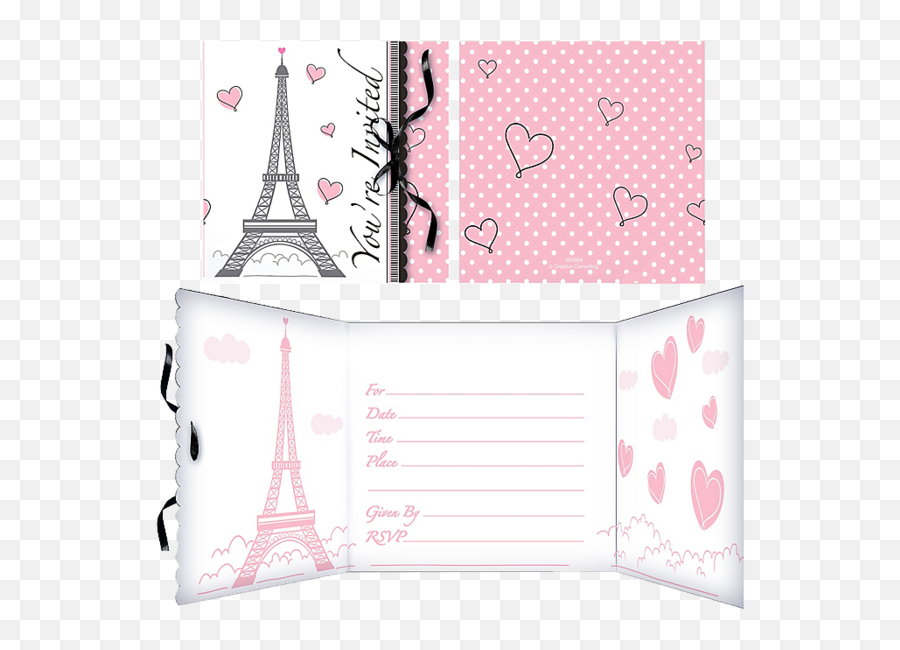 Pink Paris Party Invitations - Invitation Anniversaire Fete Theme Paris Emoji,Is There An Eiffel Tower Emoji