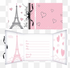Pink Paris Party Invitations - Invitation Anniversaire Fete Theme Paris Emoji,Is There An Eiffel Tower Emoji
