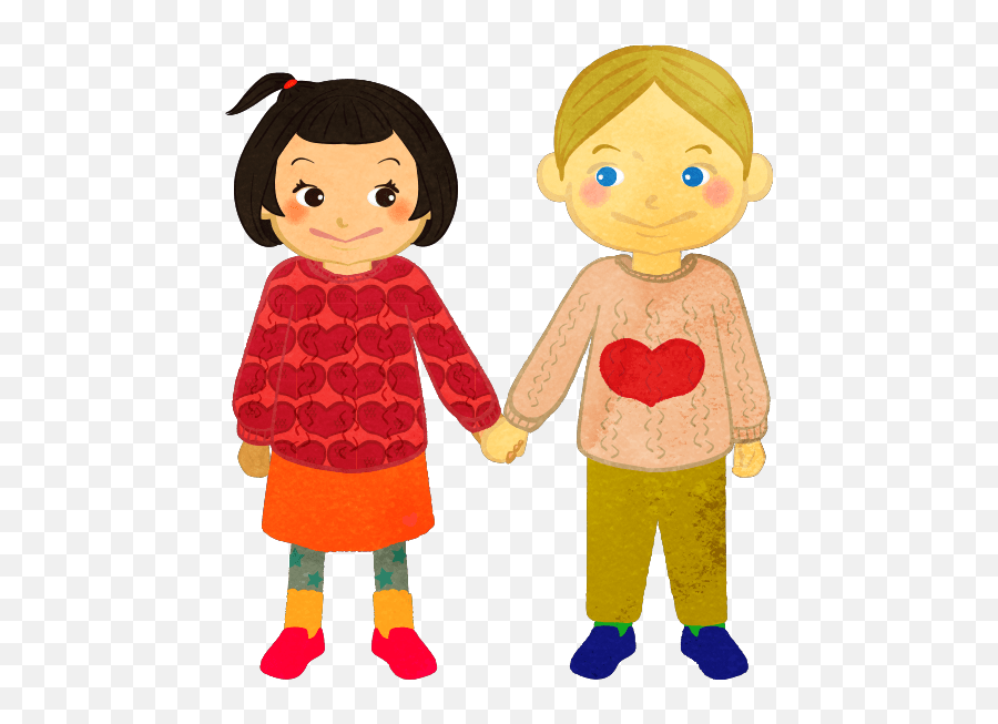 Boy And Girl Holding Hands Wearing A Heart Sweater - Cute2u Emoji,Hands Up Girl Emoji