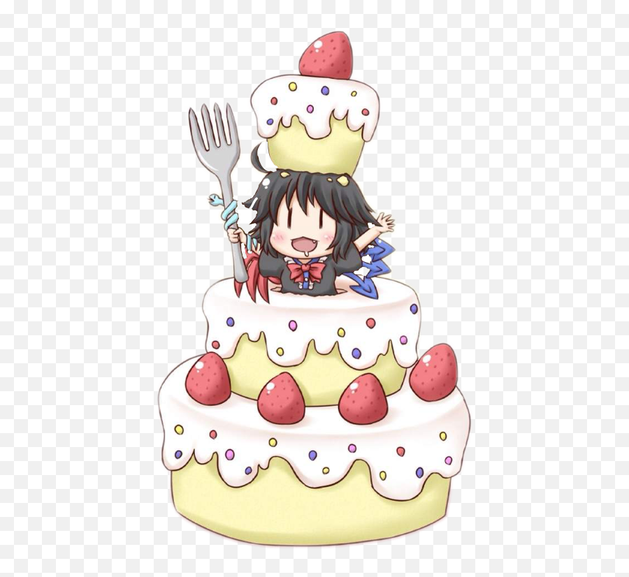 Birthday Chibi Cake Kawaii Sticker - Happy Birthday Cake Anime Emoji,How Do I Change The Color Of The Birthday Cake Emoticon On Facebook