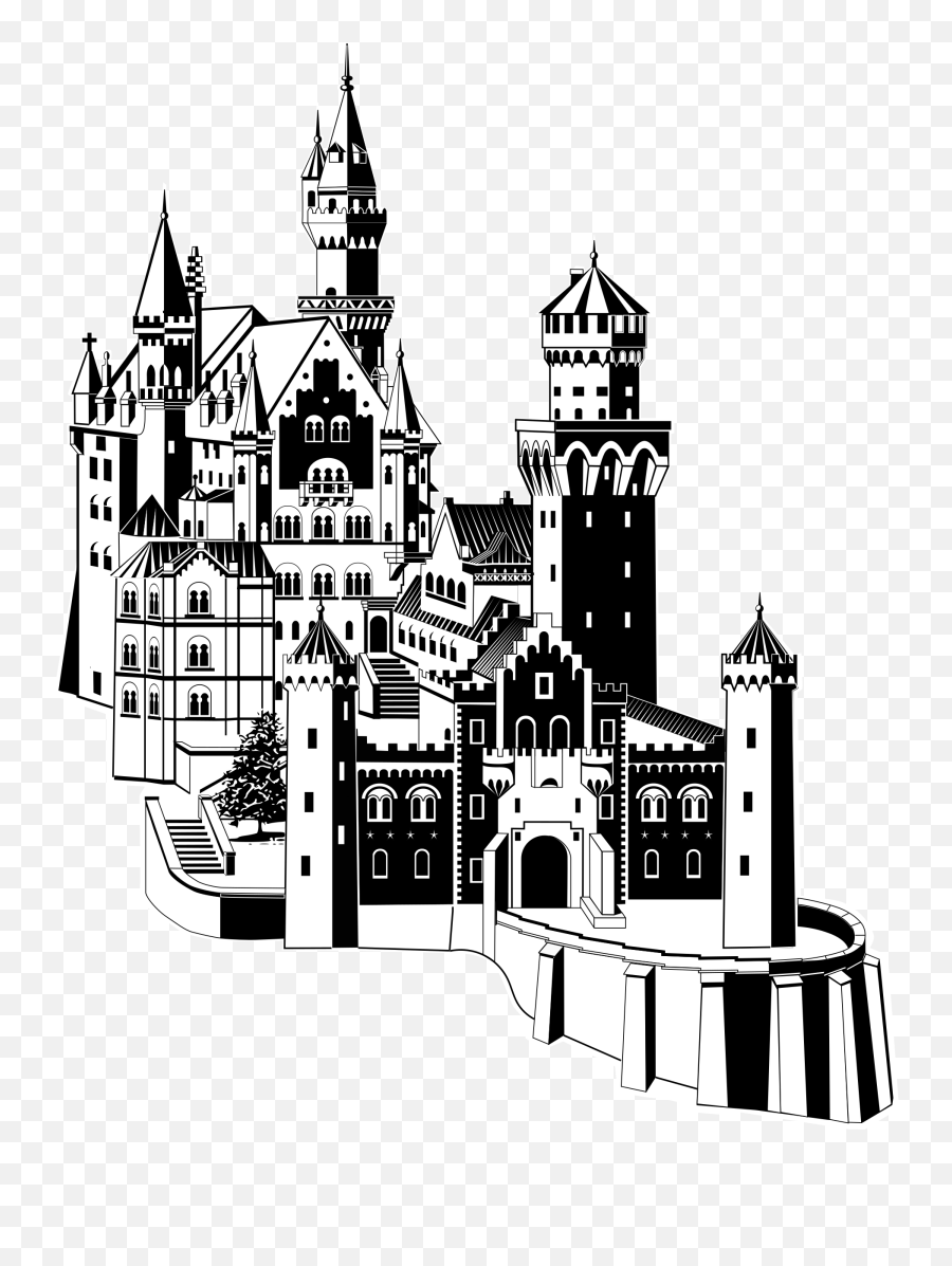 Castles On Castle Drawing Black And White And Clip Art - Neuschwanstein Castle Clipart Emoji,Emoji Castle And Book