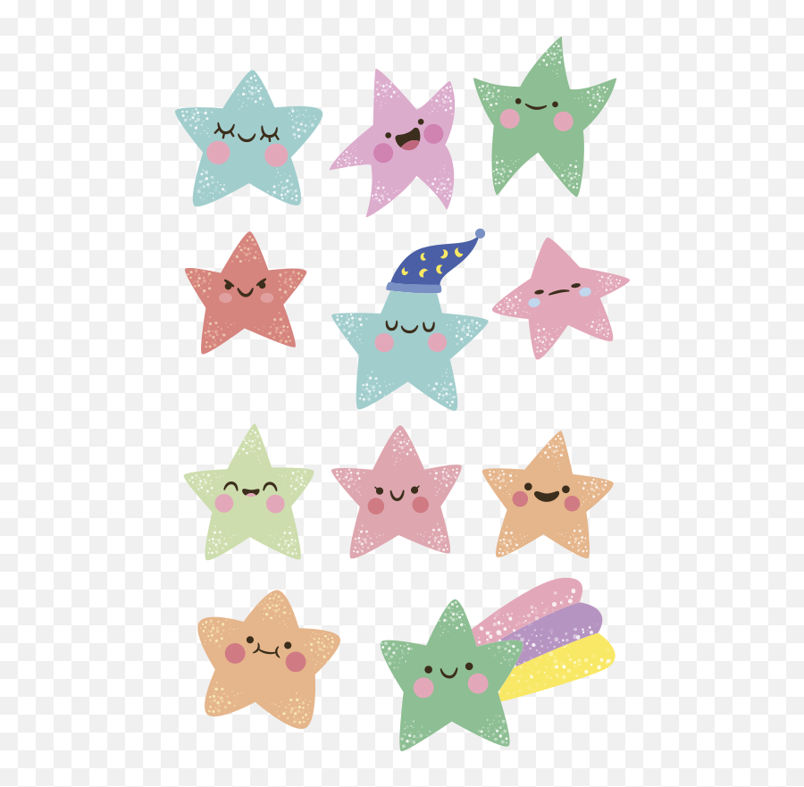 Pack Of 11 Green And Pink Stars For Kids Space Wall Decal - Girly Emoji,Kite Emoji