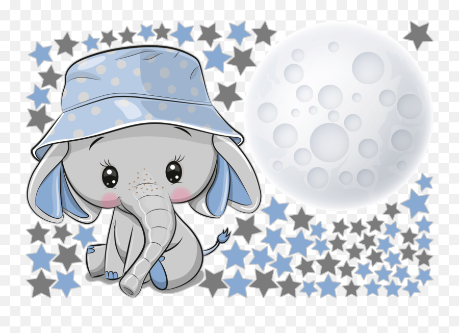 Luna Sonriente Luna Dibujos Animados Sticker Decal Gráfico - Cute Elephant In Panama Hat Emoji,Te Amocon Emojis