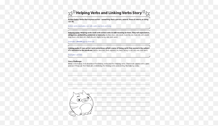 Free Printable Lesson Plans For 4th Grade Page 7 - Short Story With 5 Linking And 5 Helping Verbs Emoji,A Story Of Mixed Emoticons Explanation