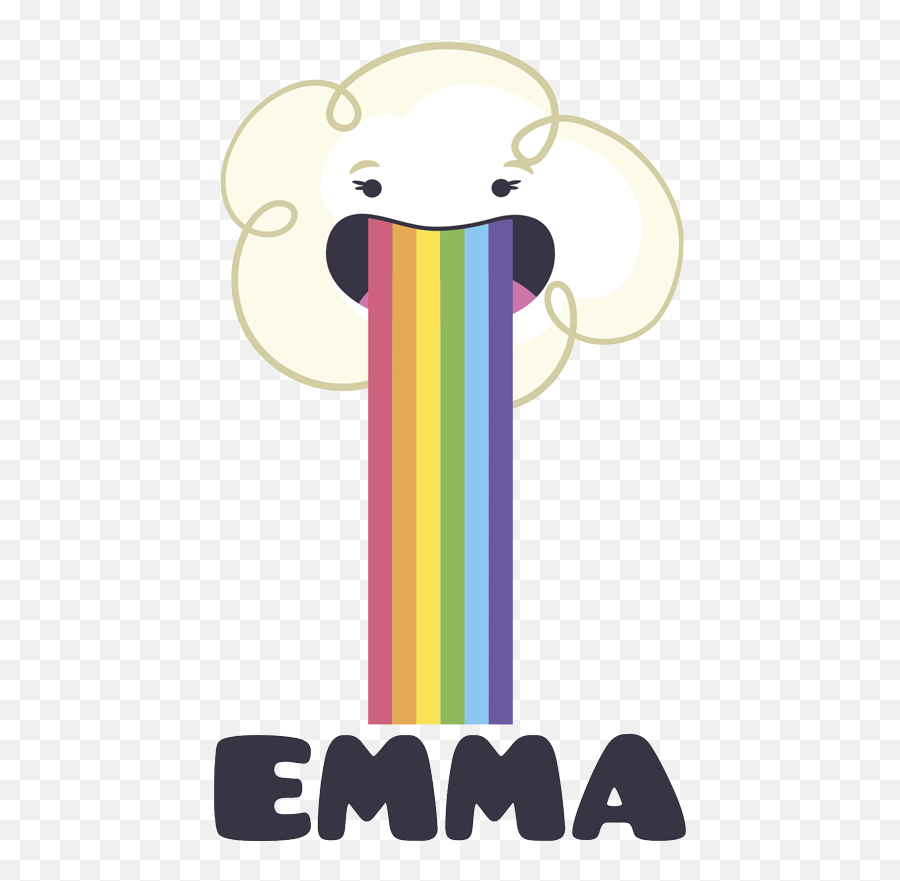 Rainbow Cloud Puke Personalized Name Wall Art - Girly Emoji,Throw Up Rainbow Emoji